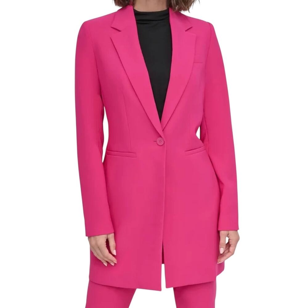DKNY Women’s Notched Collar One Button Longline Blazer Pink Size 6P